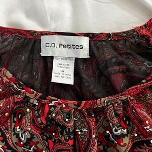 C.D. Petites Women's Red Paisley Blouse